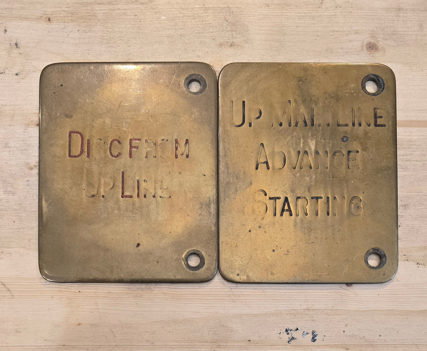 RA 7981 MIDLAND RAILWAY PAIR OR BRASS SIGNAL LEVER DESCRIPTION PLATES