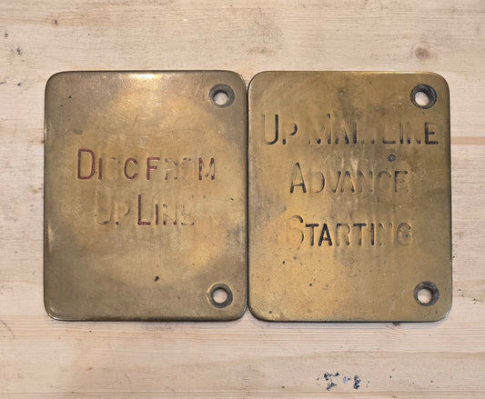 RA 7981  MIDLAND RAILWAY PAIR OR BRASS SIGNAL LEVER DESCRIPTION PLATES