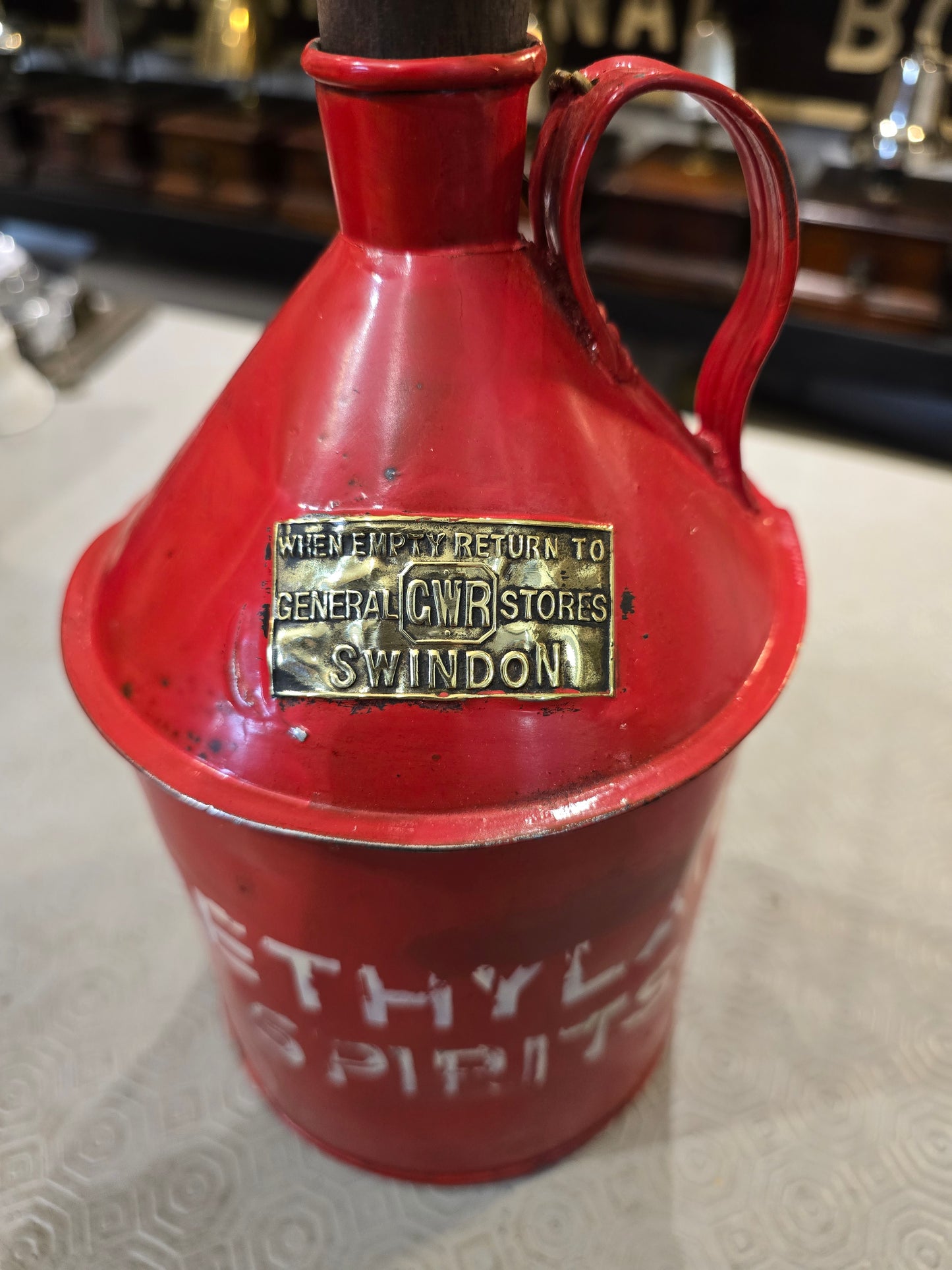 RA 7989 GREAT WESTERN RAILWAY , SWINDON 1/2 GALLON "METHYLATED SPIRITS" CONTAINER.
