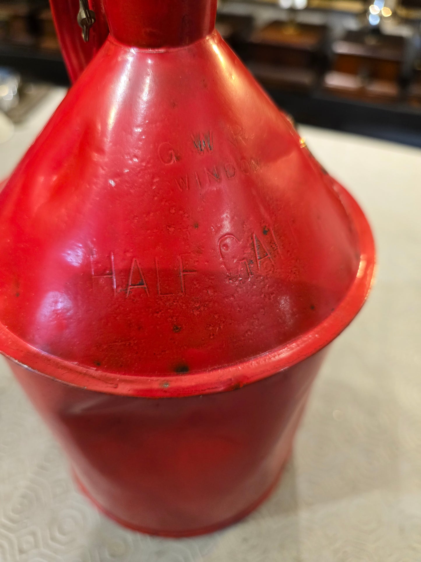 RA 7989 GREAT WESTERN RAILWAY , SWINDON 1/2 GALLON "METHYLATED SPIRITS" CONTAINER.