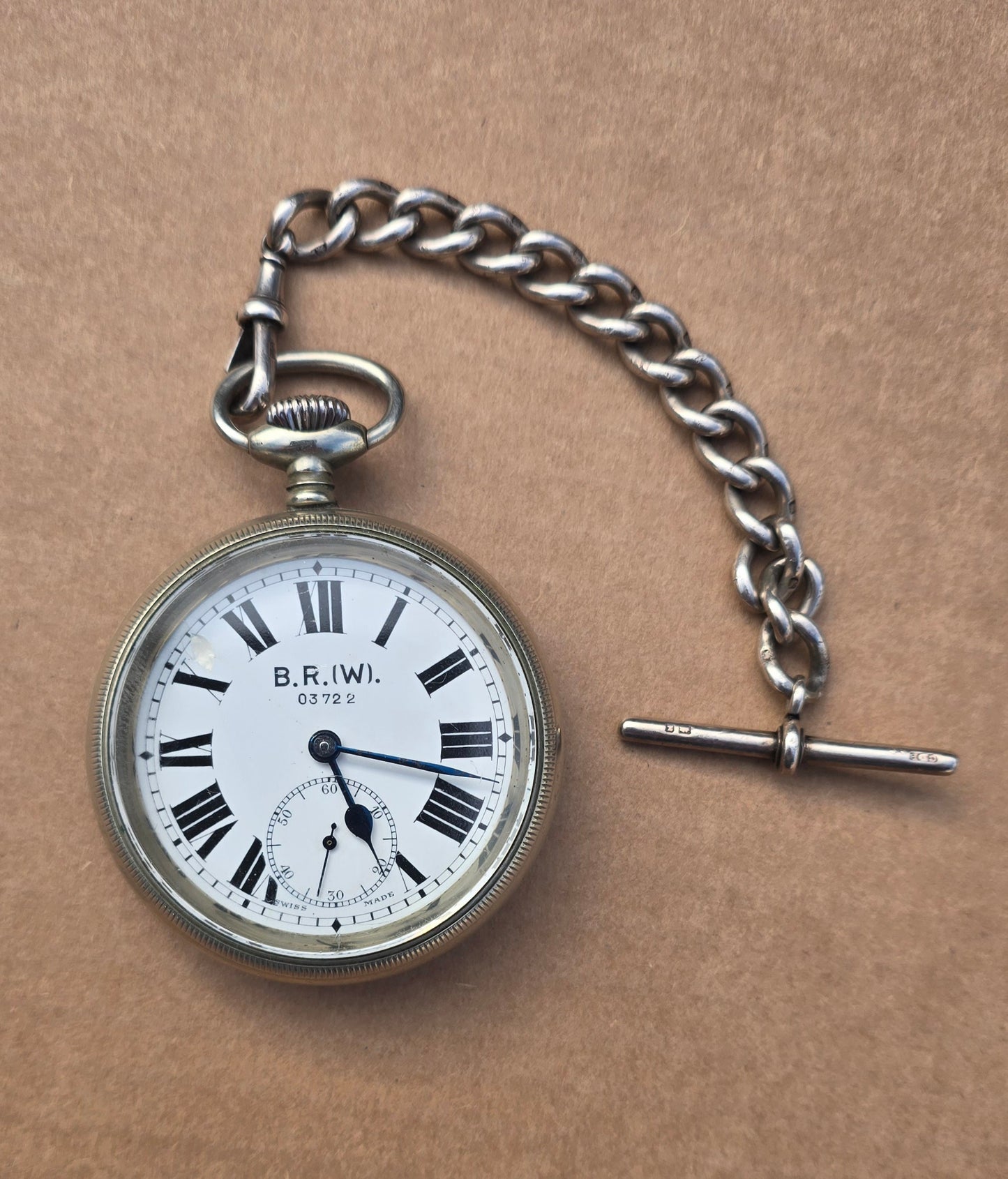 RA8028 B.R(W) GUARDS POCKET WATCH AND CHAIN IN FULL WORKING ORDER.