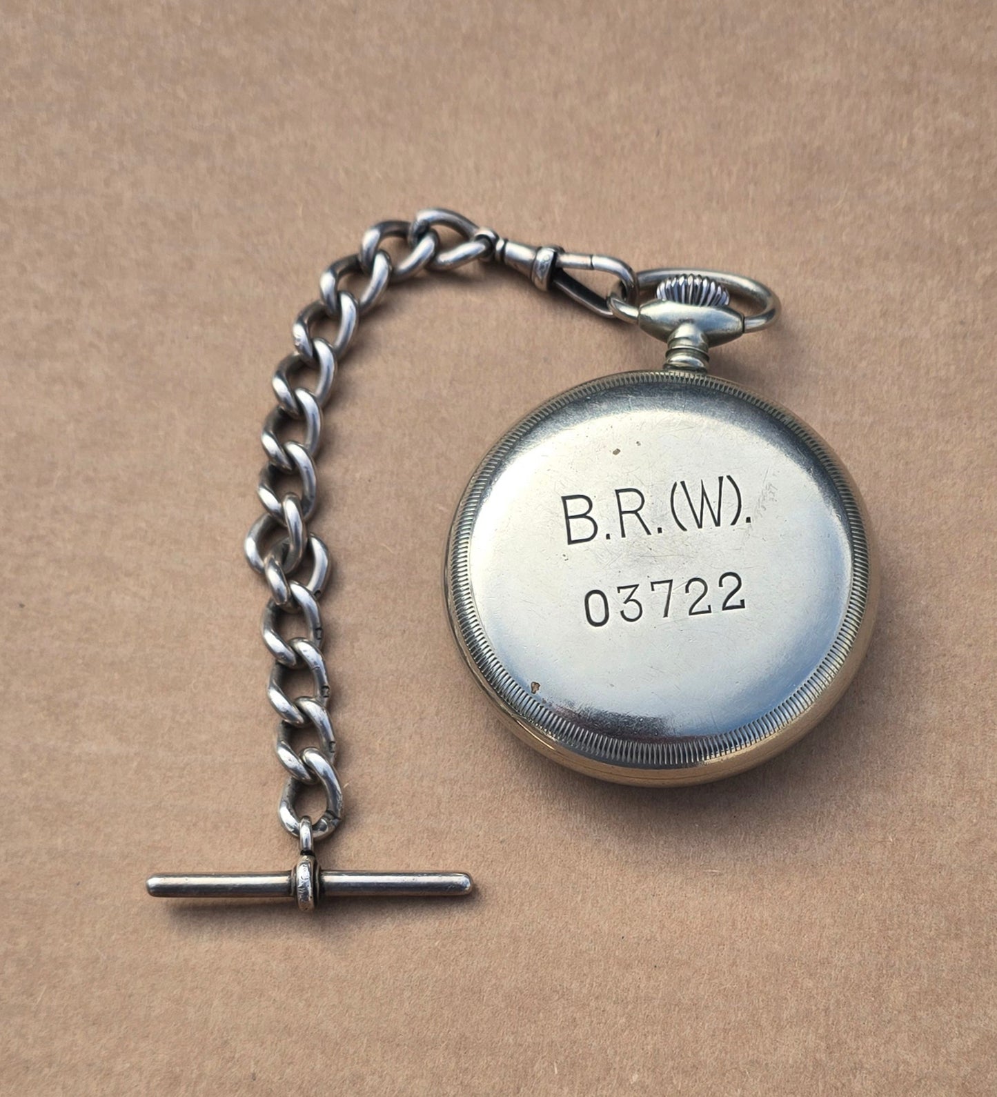 RA8028 B.R(W) GUARDS POCKET WATCH AND CHAIN IN FULL WORKING ORDER.
