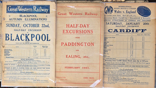 RA 7836  3 GREAT WESTERN RAILWAY "FLYERS" INCLUDING WALES v. ENGLAND RUGBY 1933.