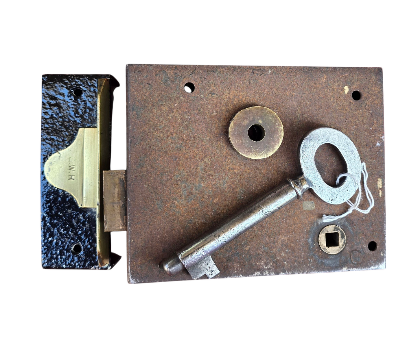 RA 7586 G.W.R. SIGNAL BOX DOOR LOCK, SLAM PLATE AND KEY.