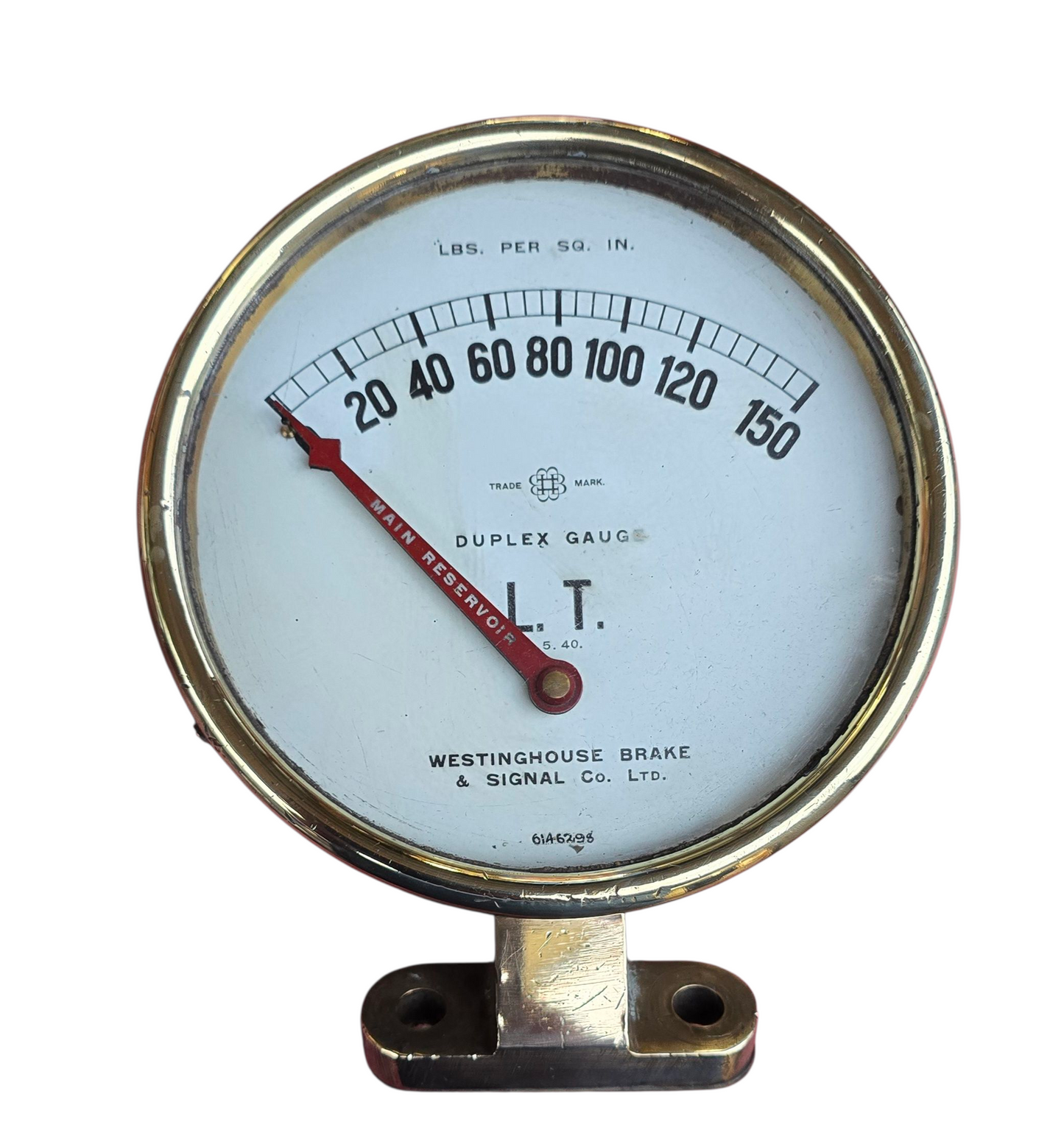 RA 8132 WESTINGHOUSE "LONDON TRANSPORT"LOCOMOTIVE DUPLEX AIR PRESSURE GAUGE.