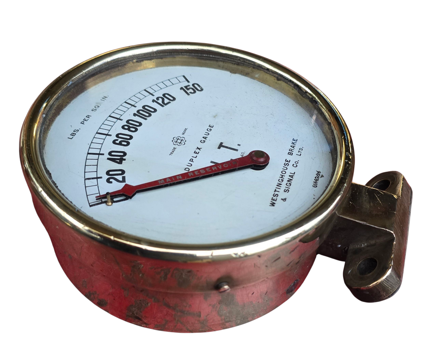 RA 8132 WESTINGHOUSE "LONDON TRANSPORT"LOCOMOTIVE DUPLEX AIR PRESSURE GAUGE.