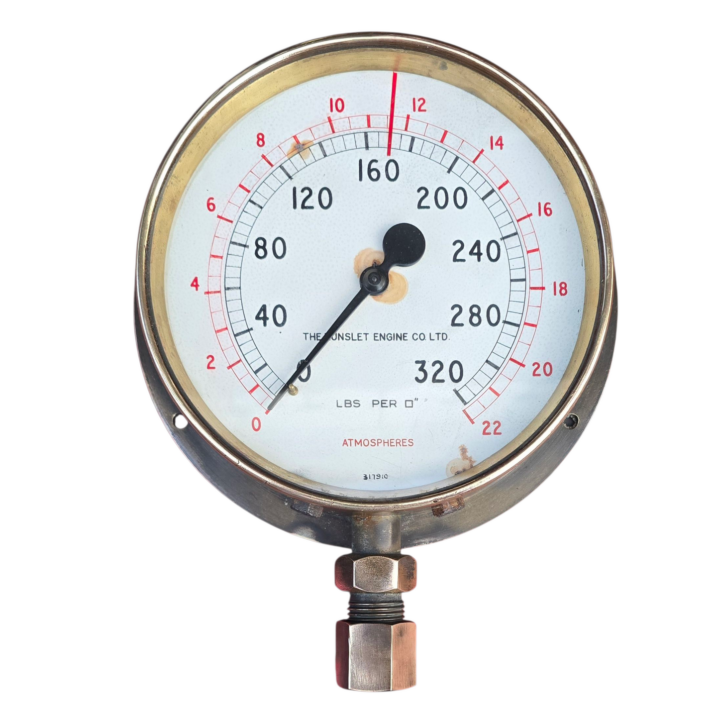 RA 8165 BRASS N.C.B. EX HUNSLET LOCOMOTIVE PRESSURE GAUGE FROM LINDA NO 3781