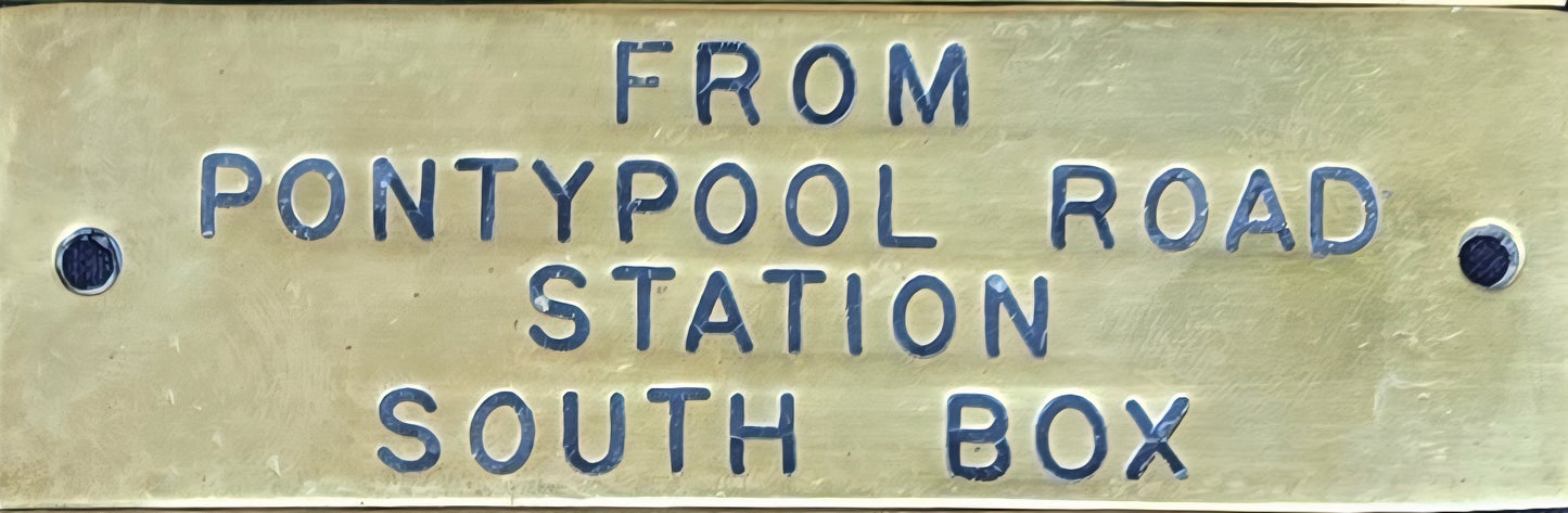 RA 8357 G.W.R. BRASS SHELF PLATE " FROM PONTYPOOL ROAD STATION SOUTH BOX"