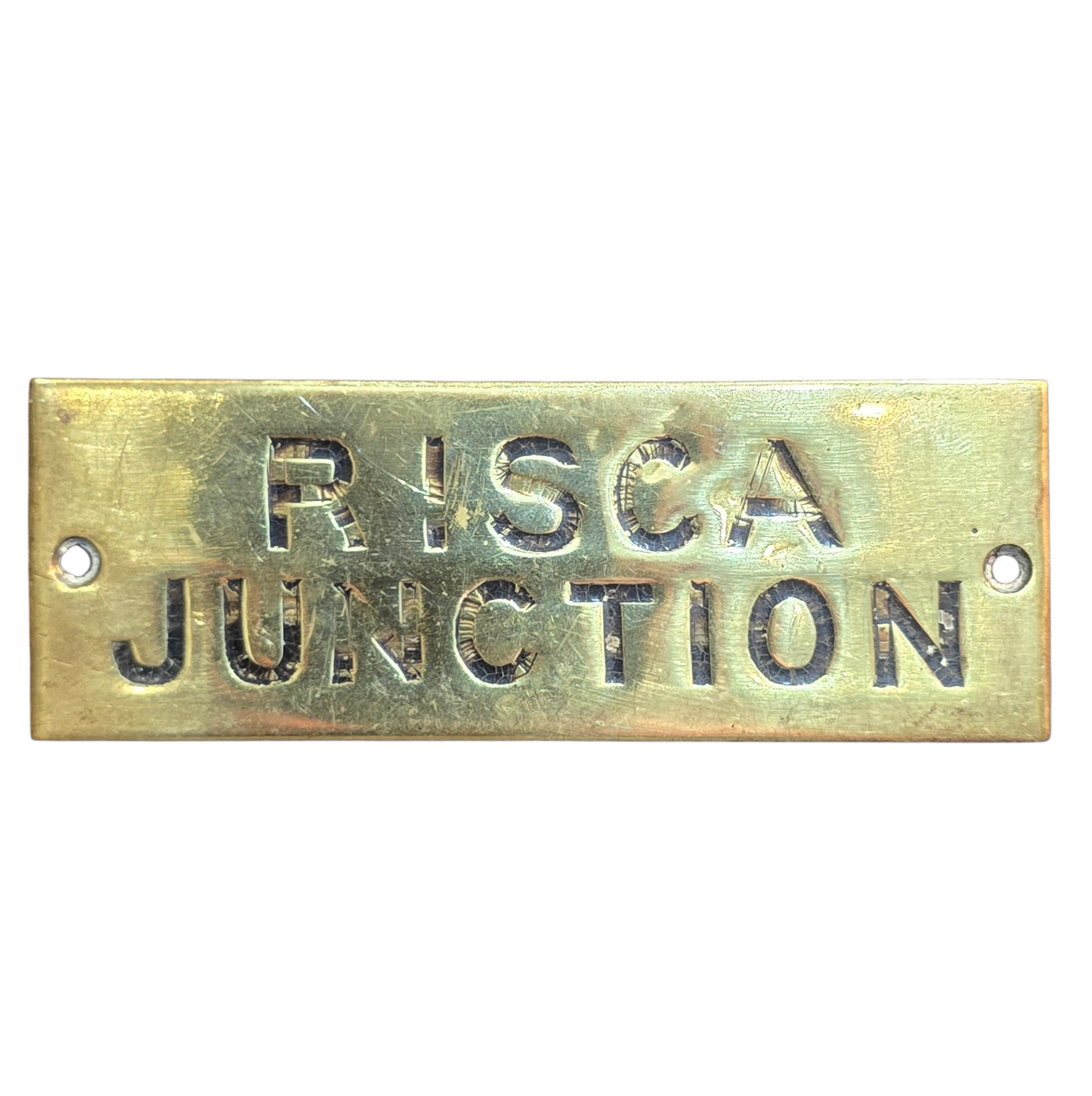 RA 8794P G.W.R. BRASS HAND CUT SHELF PLATE "RISCA JUNCTION"