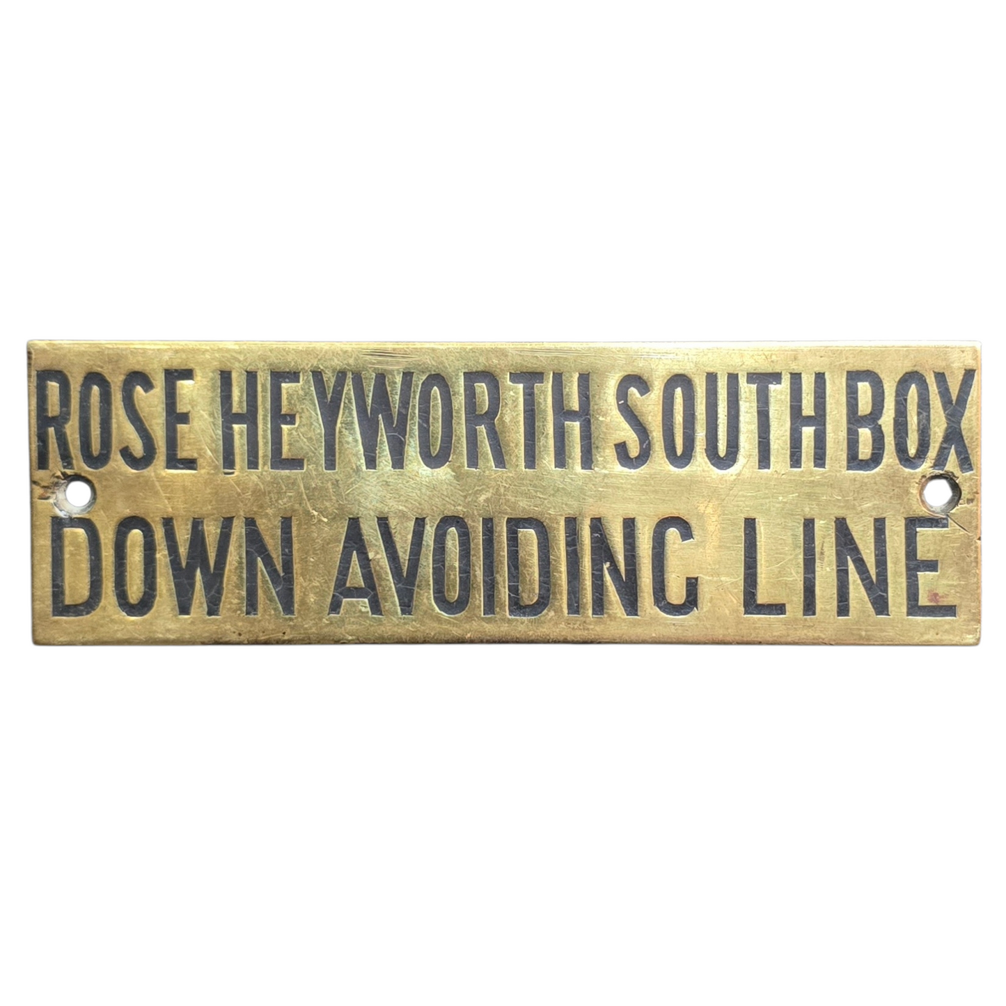 RA 8792P G.W.R. BRASS SHELF PLATE "ROSE HEYWORTH SOUTH BOX DOWN AVOIDING LINE"