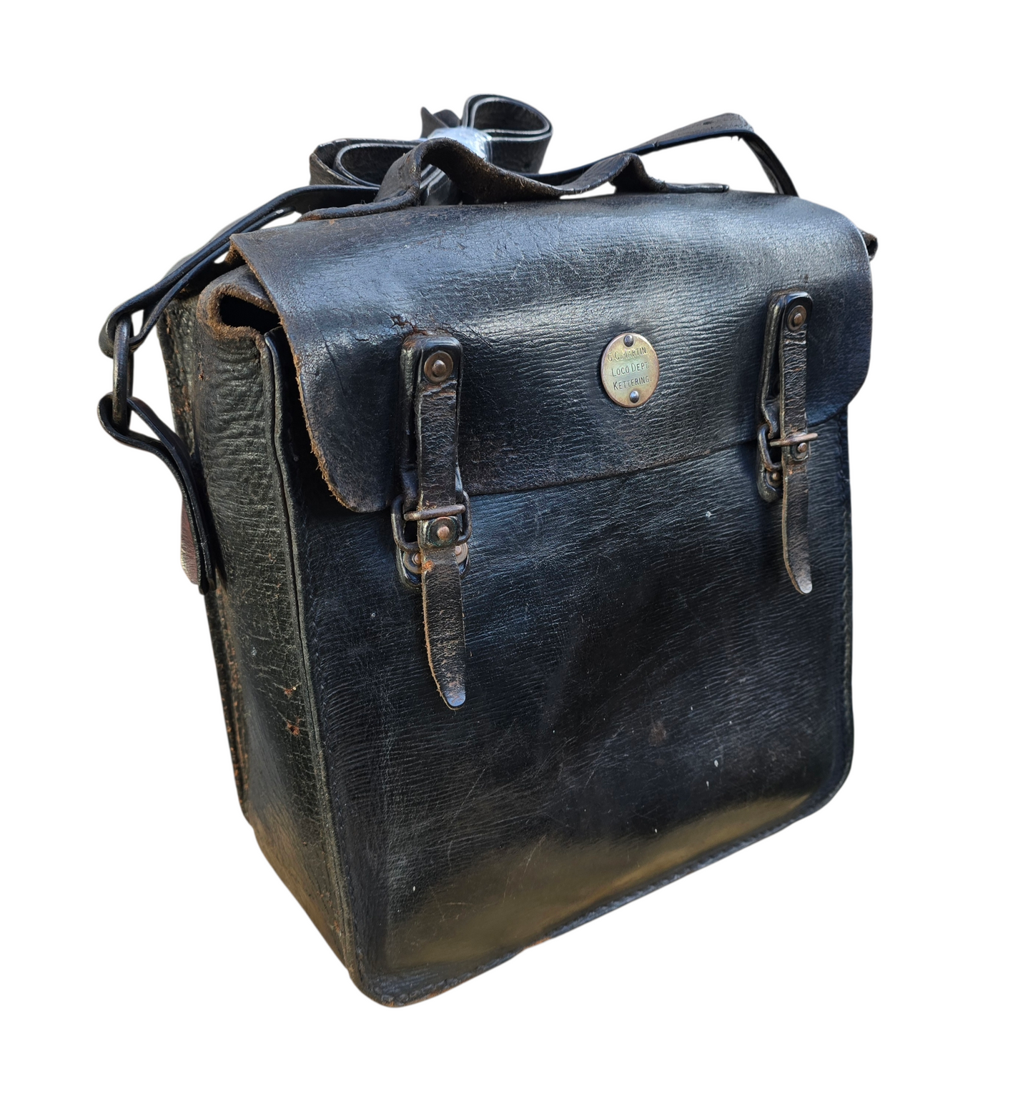 RA 8633 STEAM LOCO DRIVERS LEATHER SATCHEL "G.C.MARTIN. LOCO DEPT. KETTERING