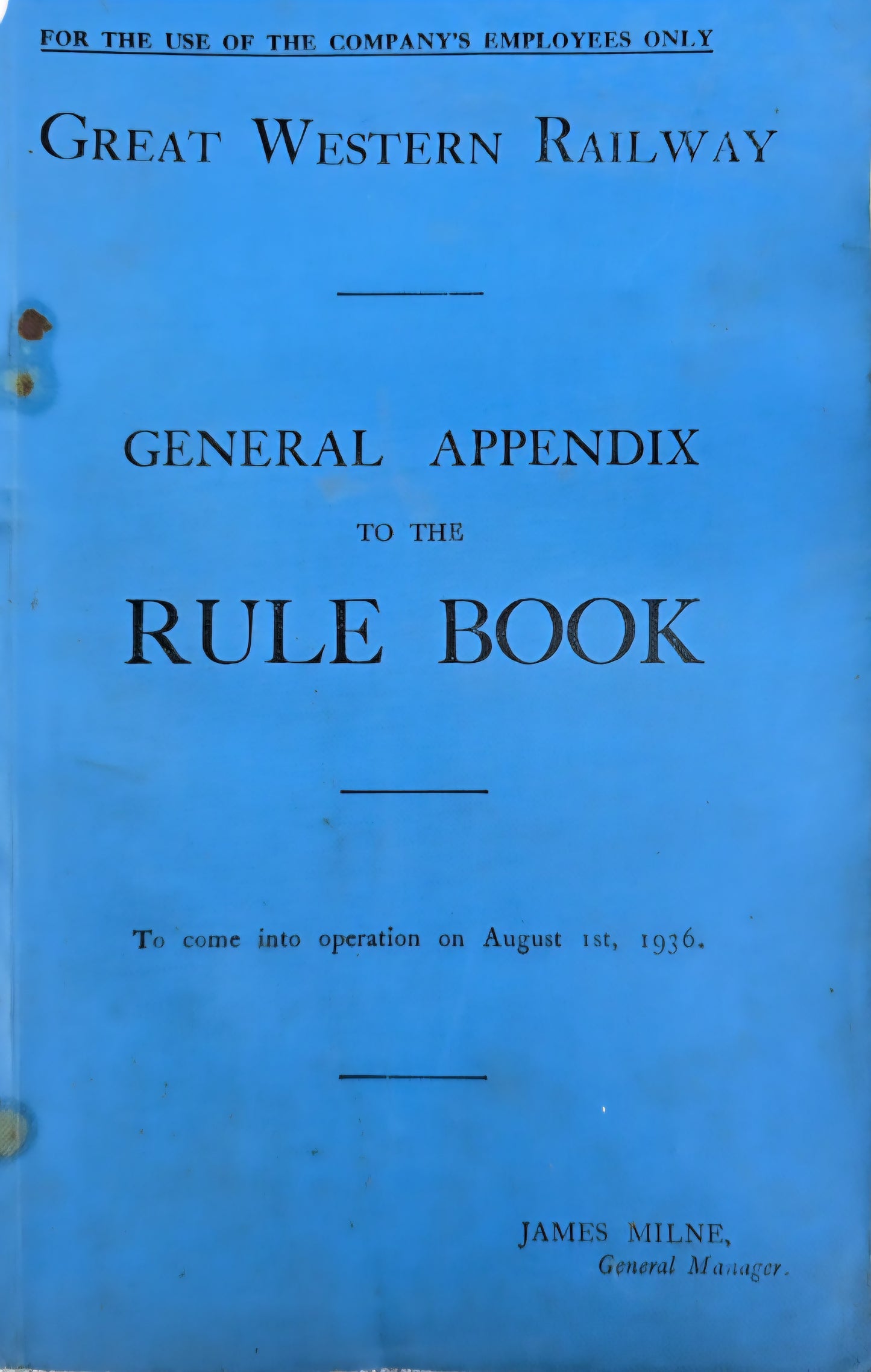 RA 8273 G.W.R. 1936 GENERAL APPENDIX TO THE RULE BOOK.