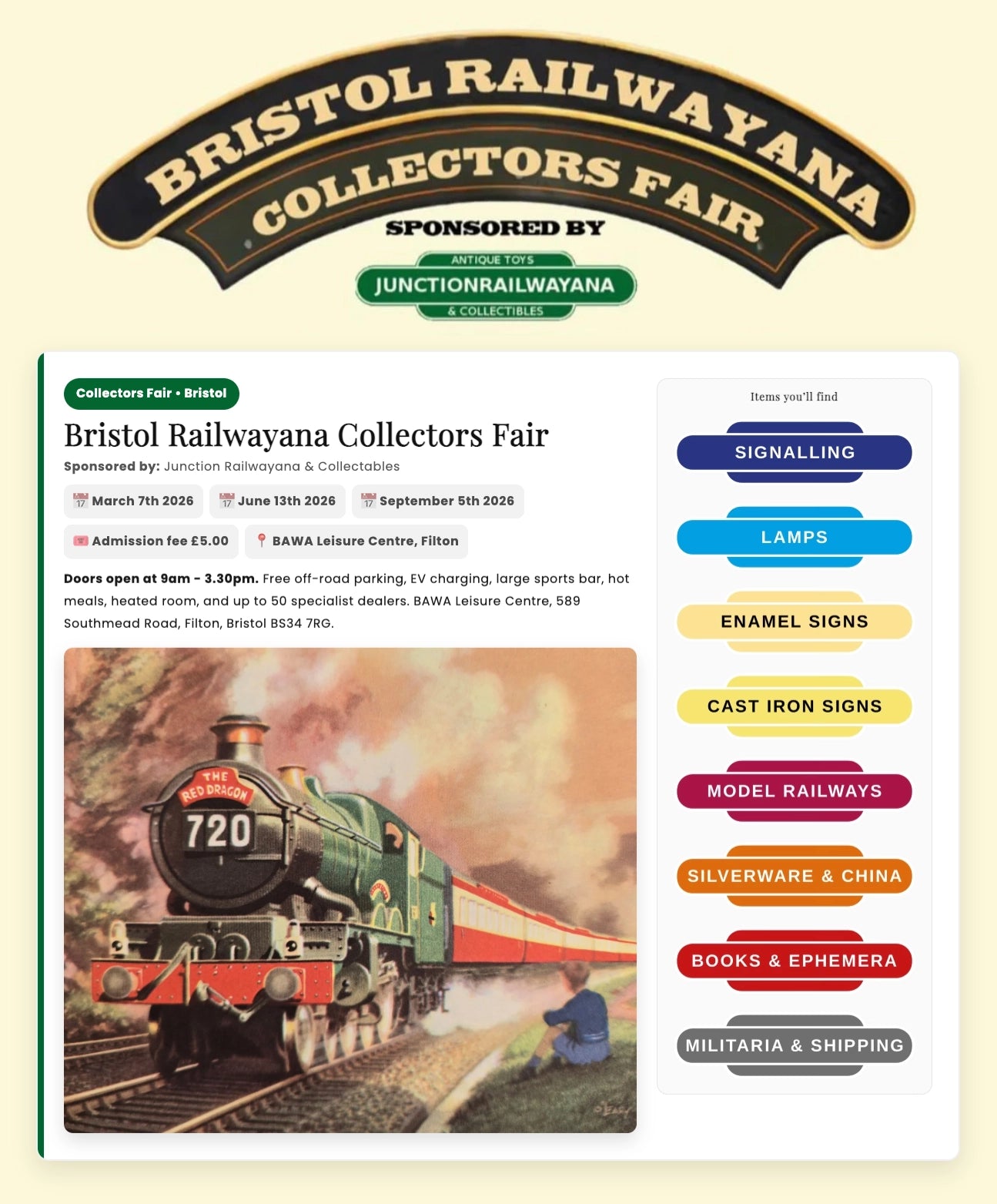 Bristol Railwayana Collectors Fair - Trader Pitch - June 13th 2026
