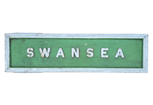 RA 8167  WOODEN STATION BOARD WITH CAST IRON LETTERS "SWANSEA"