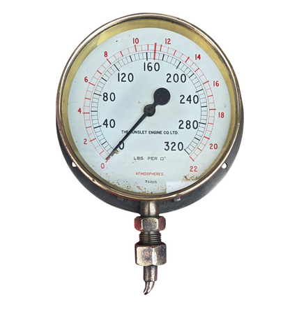 RA 8164   EX N.C.B. ST JOHNS COLLIERY  HUNSLET  NO 3840 "PAMELA" BRASS PRESSURE GAUGE.