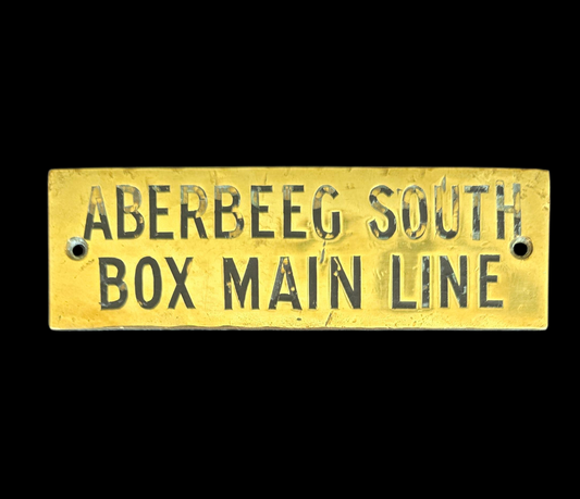 RA 8195 G.W.R. BRASS SHELF P;ATE " ABERBEEG SOUTH BOX MAIN LINE"
