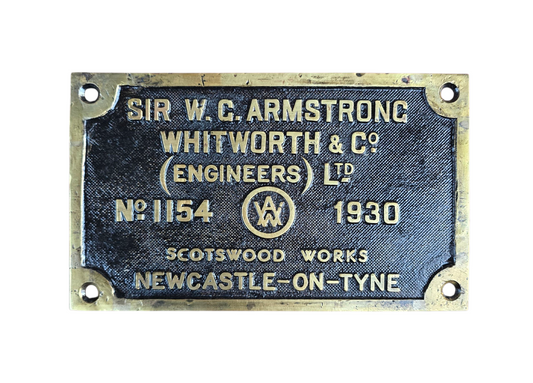 RA 8282  BRASS WORKS PLATE FROM SIR ARMSTRONG WHITWORTH & CO  G.W.R PANNIER TANK.