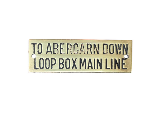 RA 8347  G.W.R. HAND ENGRAVED SHELF PLATE "TO ABERCARN DOWN LOOP BOX MAIN LINE"