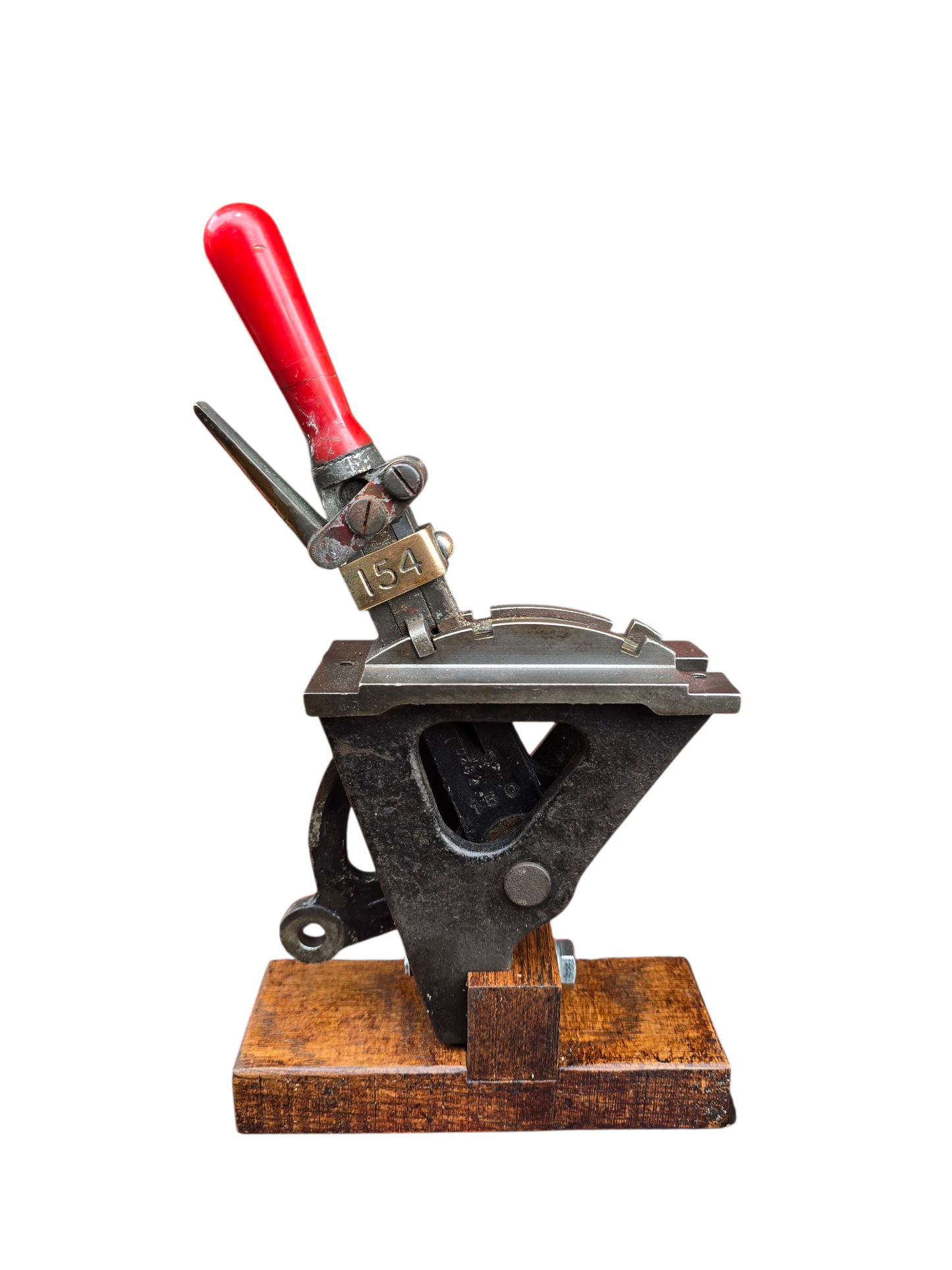 RA 8341   1 MINIATURE POWER FRAME LEVER  NO 154 ON OAK DISPLAY BASE