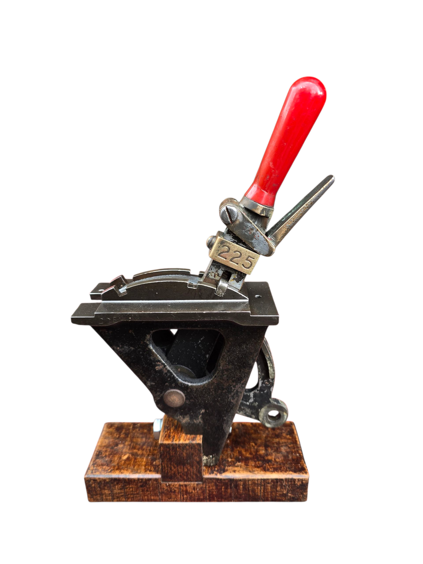RA 8343   1 MINIATURE POWER FRAME LEVER NO 225 ON OAK DISPLAY BASE