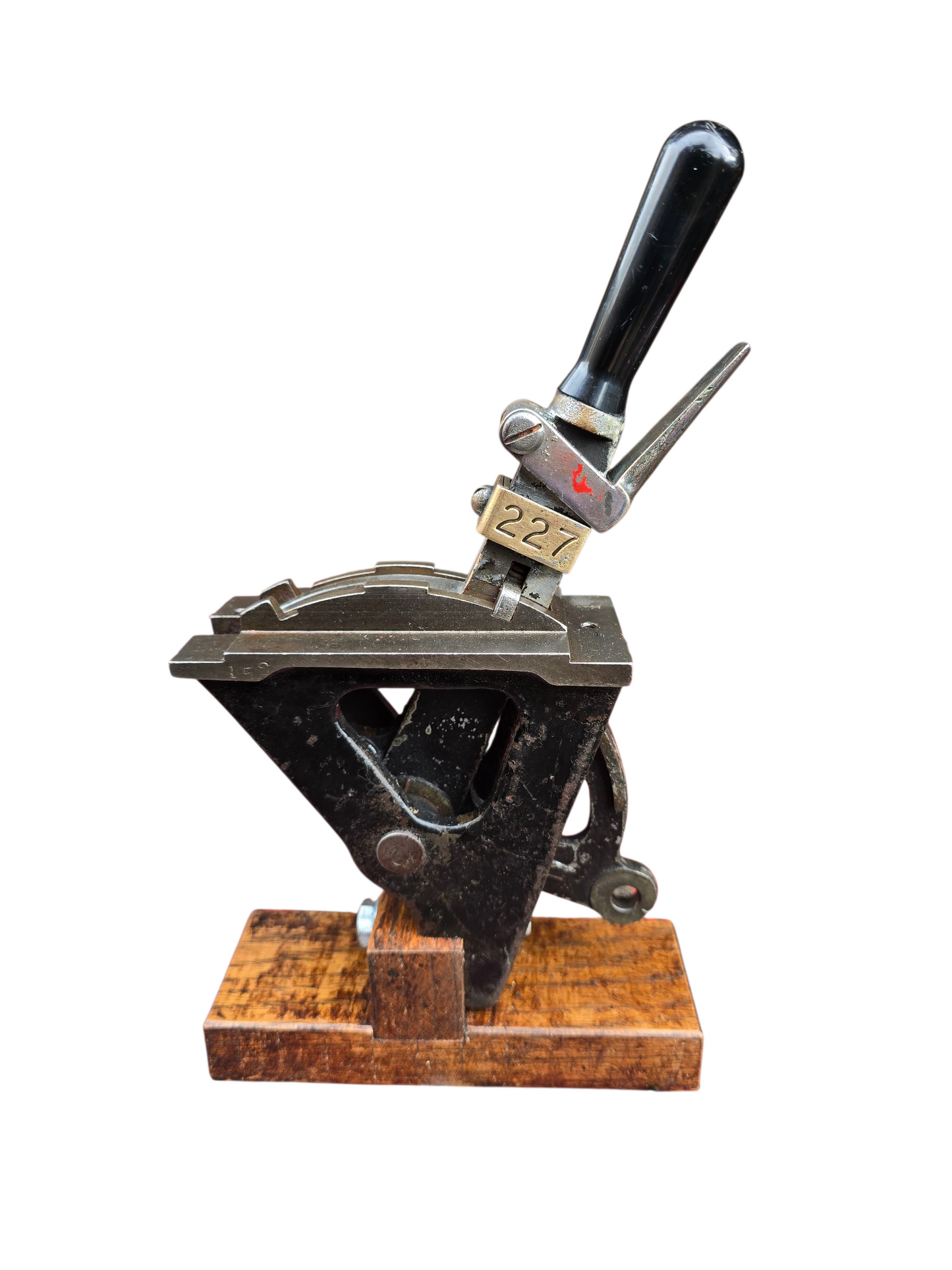 RA 8345  1 MINIATURE POWER FRAME LEVER NO 227 ON OAK DISPLAY BASE