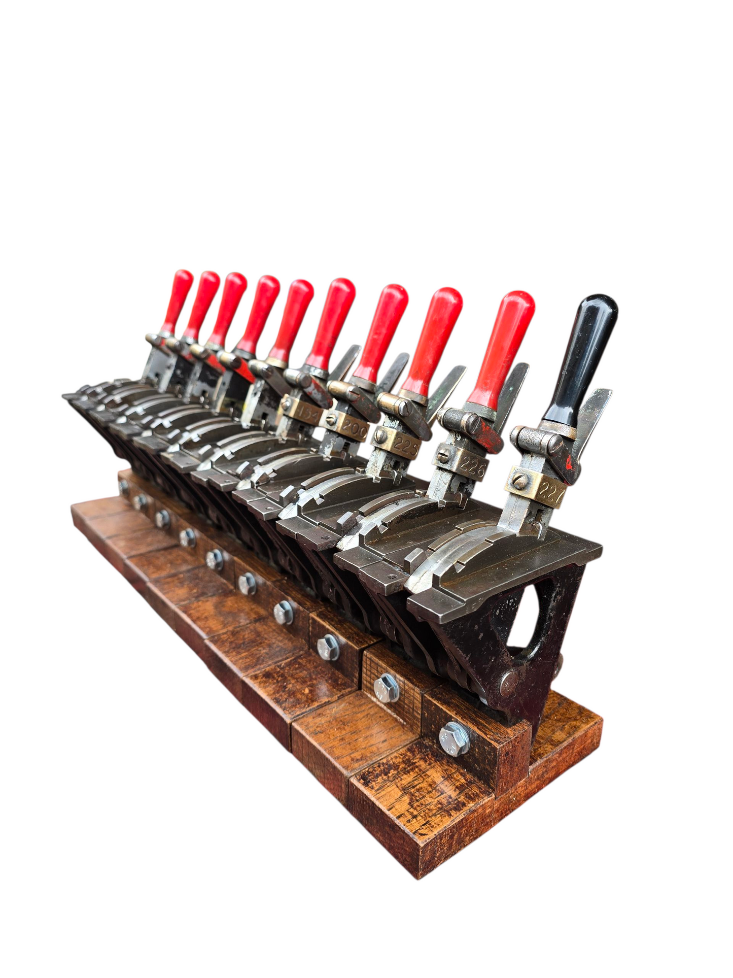 RA 8345  1 MINIATURE POWER FRAME LEVER NO 227 ON OAK DISPLAY BASE