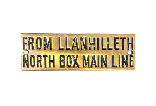 RA 8353  G.W.R. BRASS SHELF PLATE " FROM LLANHILLETH NORTH BOX MAIN LINE"