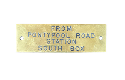 RA 8357 G.W.R. BRASS SHELF PLATE " FROM PONTYPOOL ROAD STATION SOUTH BOX"