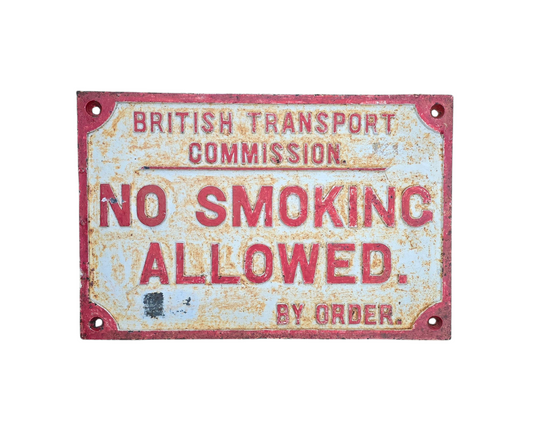 RA 8307  BRITISH TRANSPORT COMMISION "NO SMOKING ALLOWED" CAST IRON SIGN