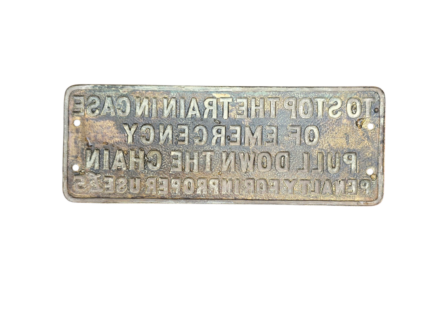 RA 8332  STAMPED BRASS "PULL CHAIN IN EMERGENCY " CARRIAGE NOTICE