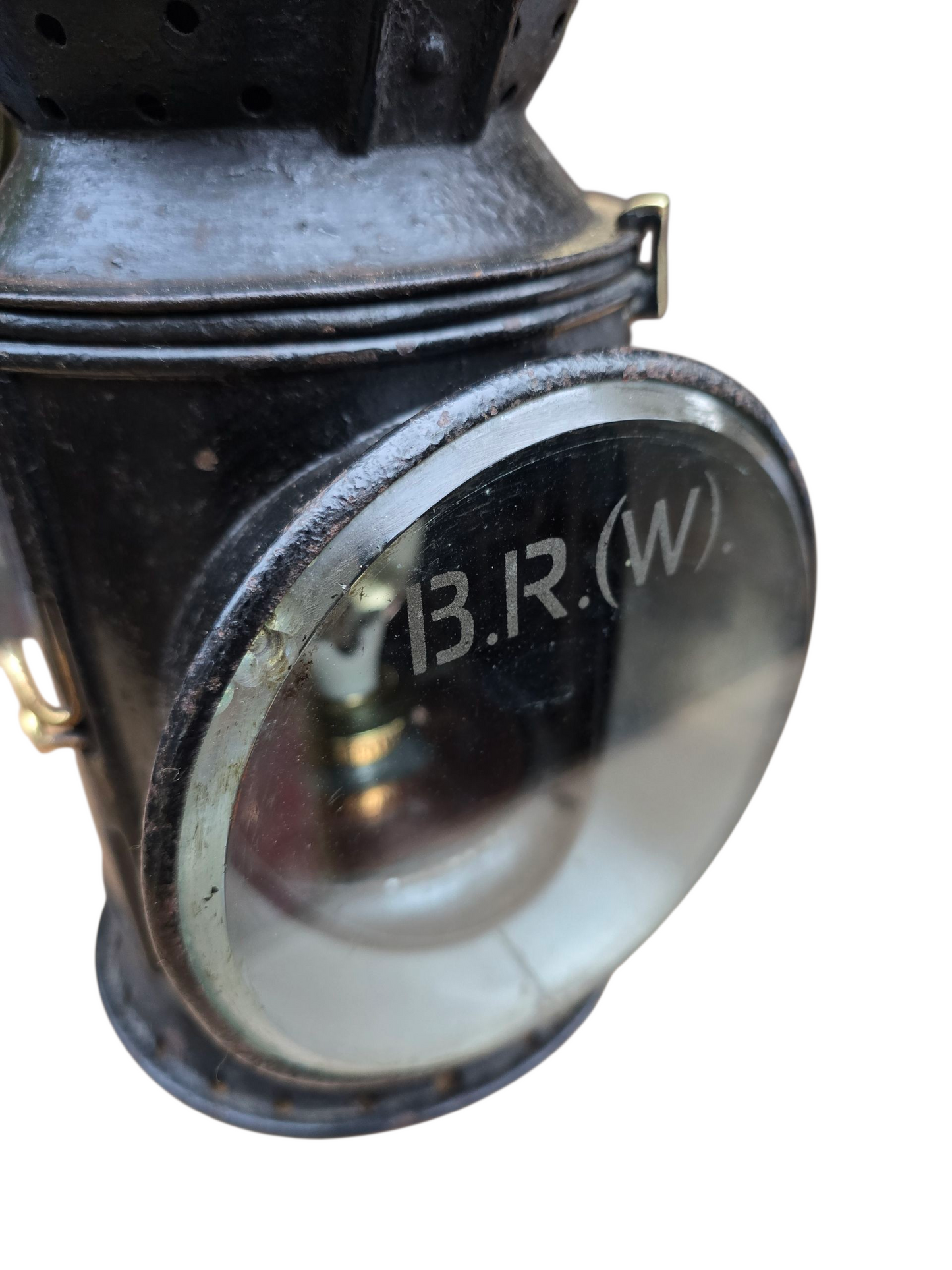 RA 8438  G.W.R. COPPER TOP HANDLAMP WITH  BR(W) ETCHED GLASS LENS