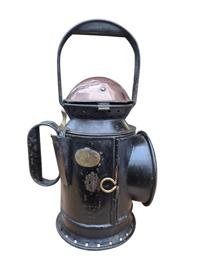 RA 8438  G.W.R. COPPER TOP HANDLAMP WITH  BR(W) ETCHED GLASS LENS