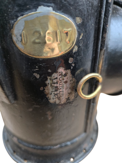 RA 8438  G.W.R. COPPER TOP HANDLAMP WITH  BR(W) ETCHED GLASS LENS