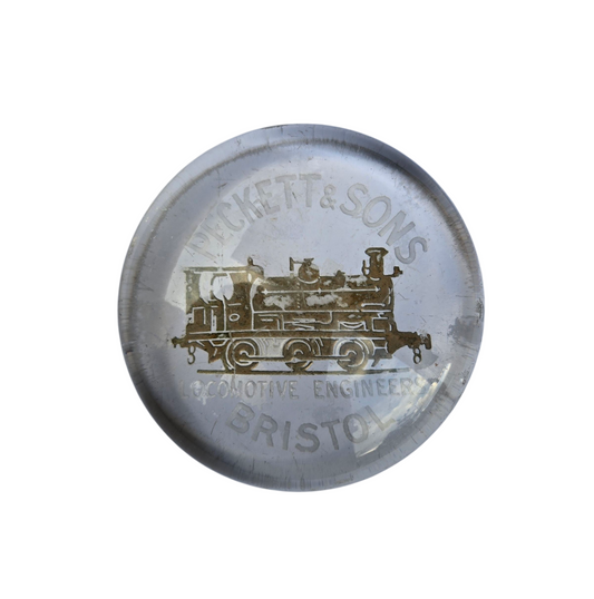 RA 8454  PECKETT & SONS, LOCOMOTIVE ENGINEERS , BRISTOL  GLASS PAPERWEIGHT