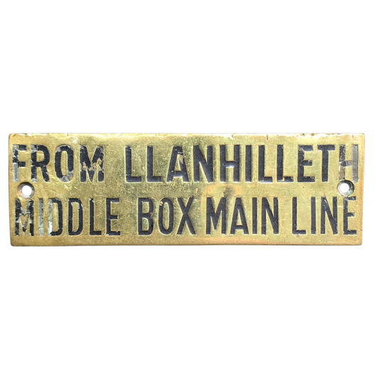 RA 8788P G.W.R. BRASS SHELF PLATE "FROM LLANHILLETH MIDDLE BOX MAIN LINE"