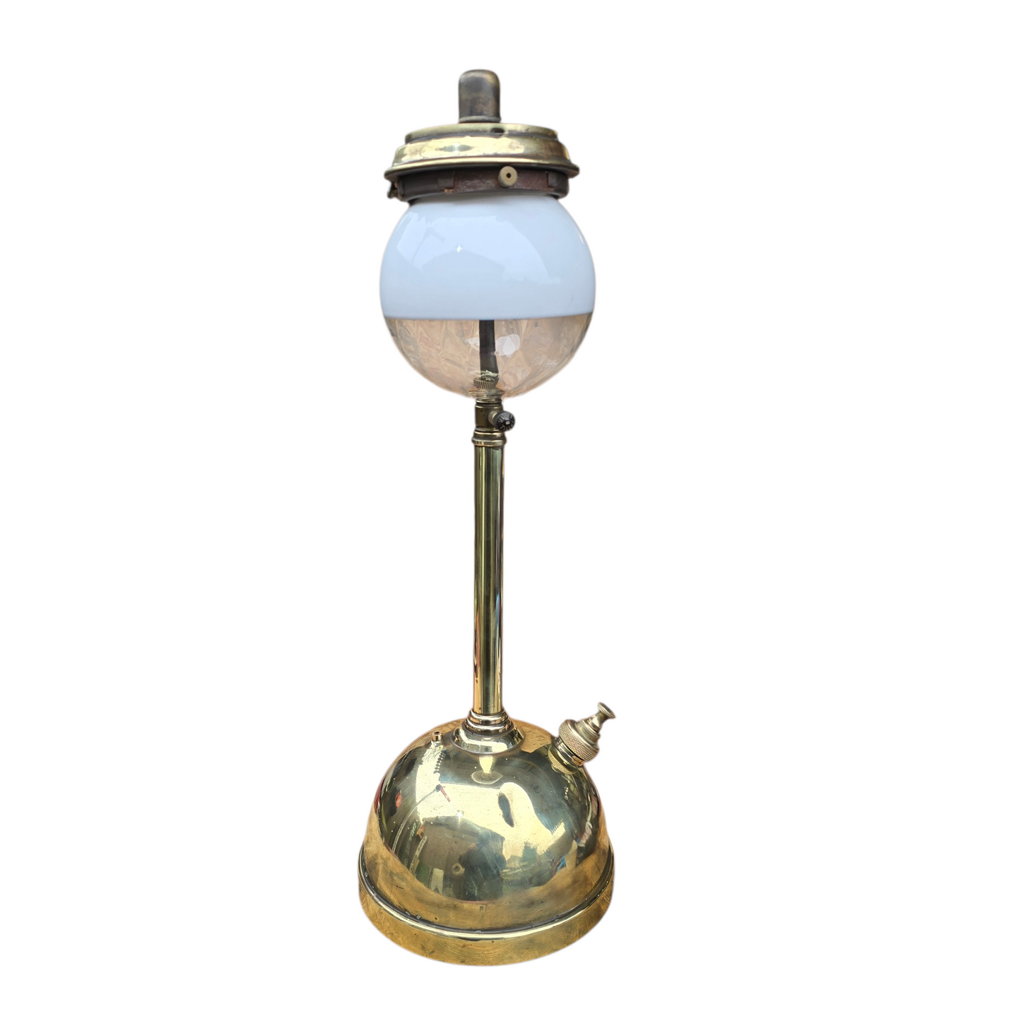 RA 8638A   BRASS "GWR" PLATED BRASS TILLEY TABLE LAMP WITH OPALINE GLOBE