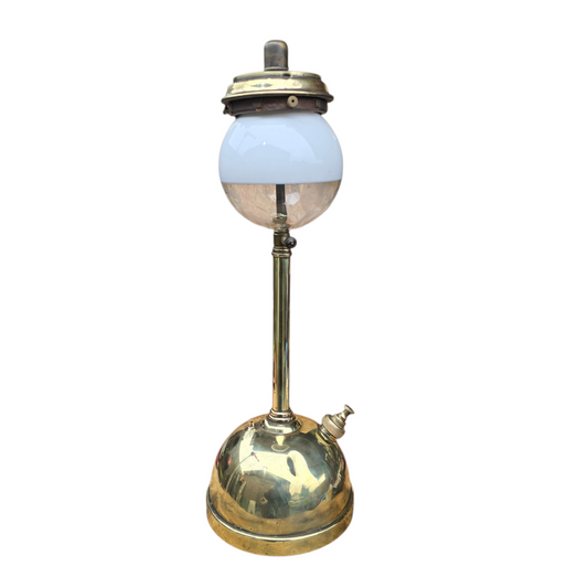 RA 8638A   BRASS "GWR" PLATED BRASS TILLEY TABLE LAMP WITH OPALINE GLOBE