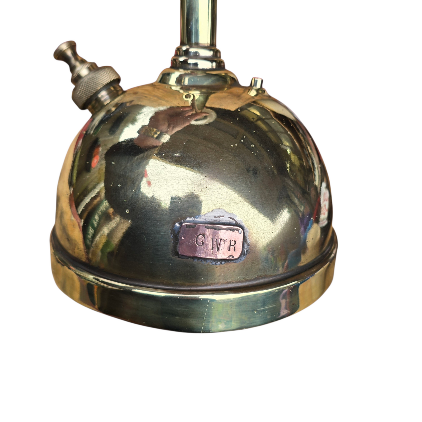 RA 8638A   BRASS "GWR" PLATED BRASS TILLEY TABLE LAMP WITH OPALINE GLOBE