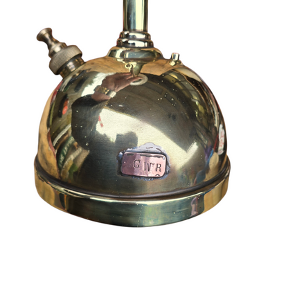 RA 8638A   BRASS "GWR" PLATED BRASS TILLEY TABLE LAMP WITH OPALINE GLOBE