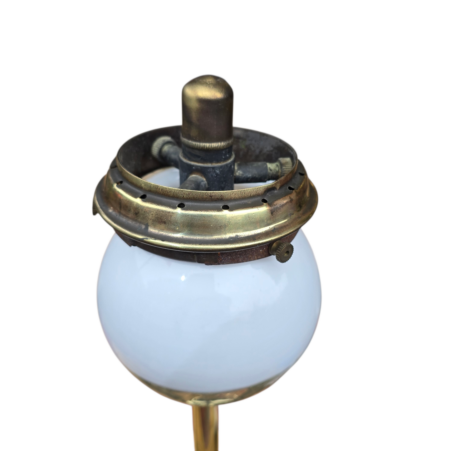 RA 8638A   BRASS "GWR" PLATED BRASS TILLEY TABLE LAMP WITH OPALINE GLOBE