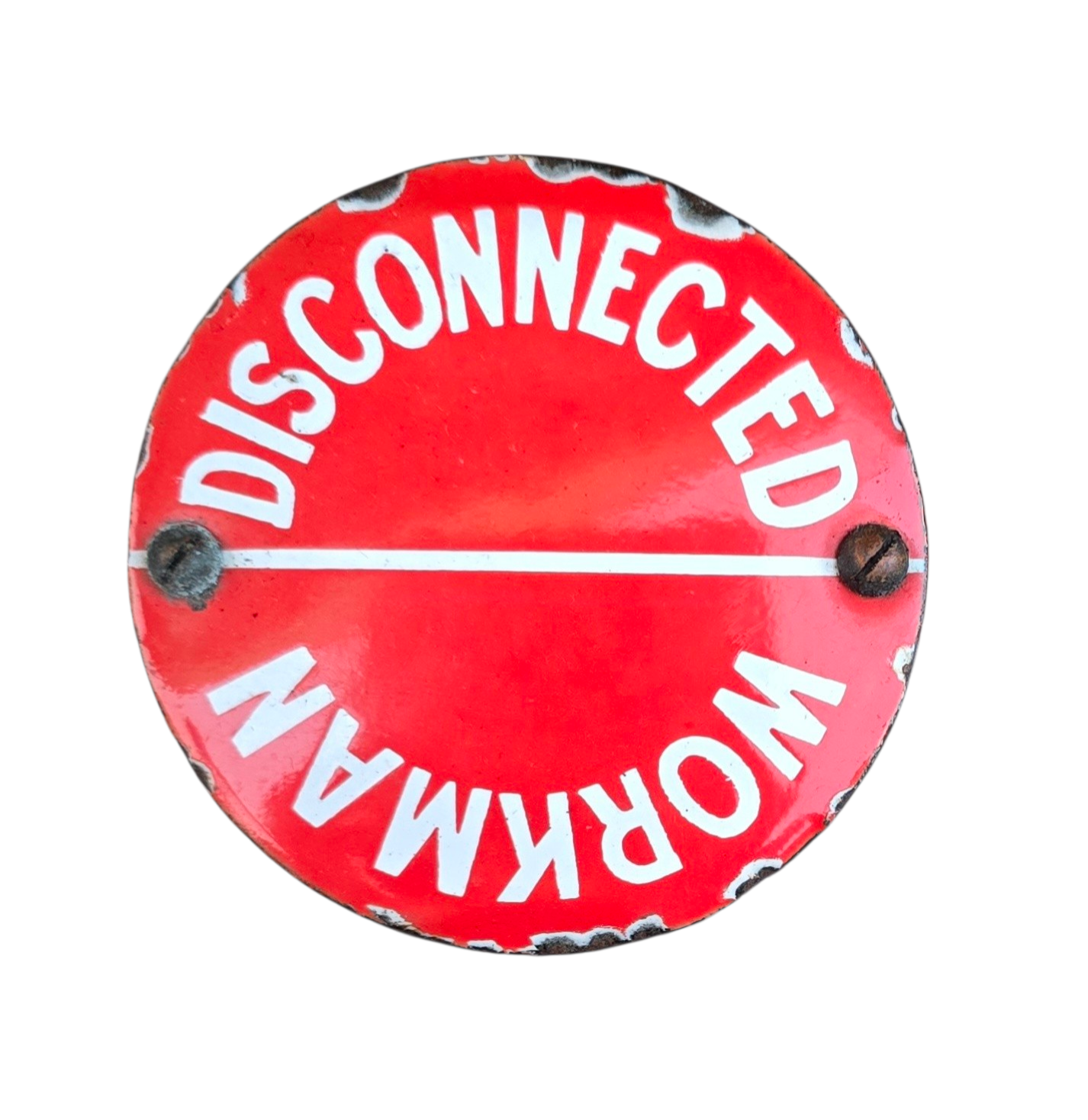 RA 8638B  G.W.R. ENAMEL "WORKMAN DISCONNECTED" REMINDER EX TAUNTON EAST JUNC