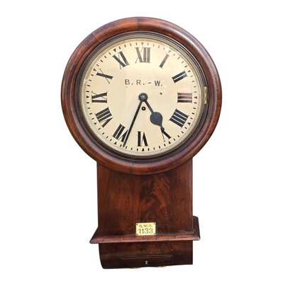 RA 8869   G.W.R.  12" DROP DIAL FUSEE CLOCK EX ST BLAZEY STATION