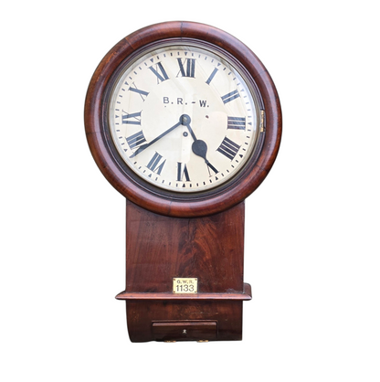 RA 8869   G.W.R.  12" DROP DIAL FUSEE CLOCK EX ST BLAZEY STATION