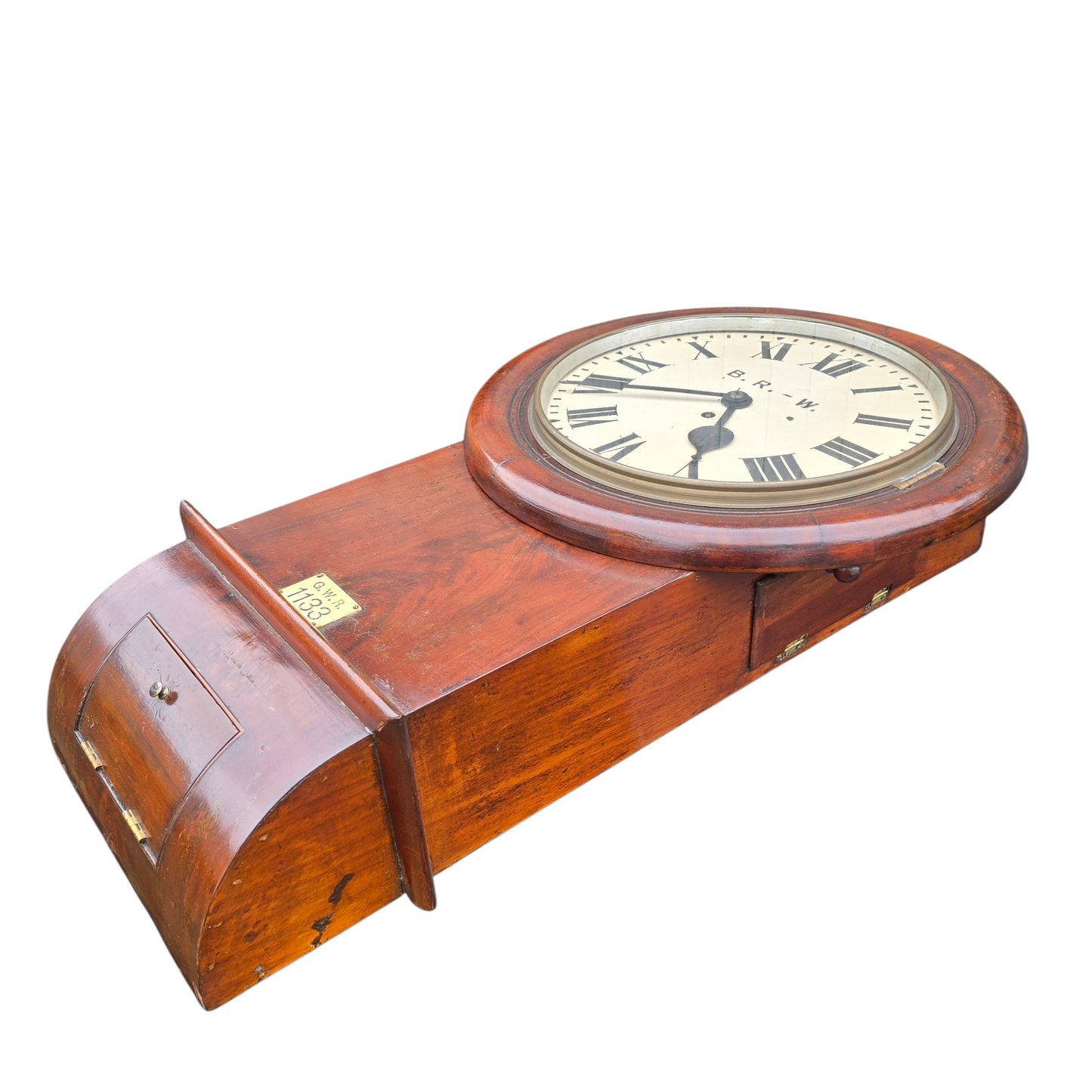 RA 8869   G.W.R.  12" DROP DIAL FUSEE CLOCK EX ST BLAZEY STATION
