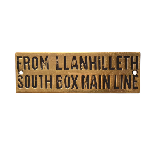 RA 8785P G.W.R. BRASS SHELF PLATE "FROM LLANHILLETH SOUTH BOX MAIN LINE"