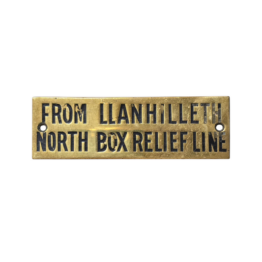 RA 8789P  G.W.R. BRASS SHELF PLATE "FROM LLANHILLETH NORTH BOX RELIEF LINE"