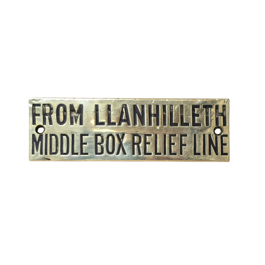 RA 8788P G.W.R. BRASS SHELF PLATE "FROM LLANHILLETH MIDDLE BOX MAIN LINE"