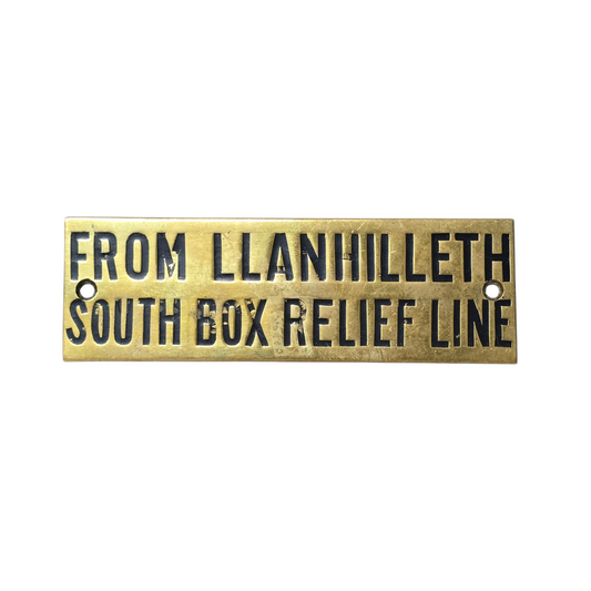 RA 8940 G.W.R. BRASS SHELF PLATE "FROM LLANHILLETH SOUTH BOX RELIEF LINE"